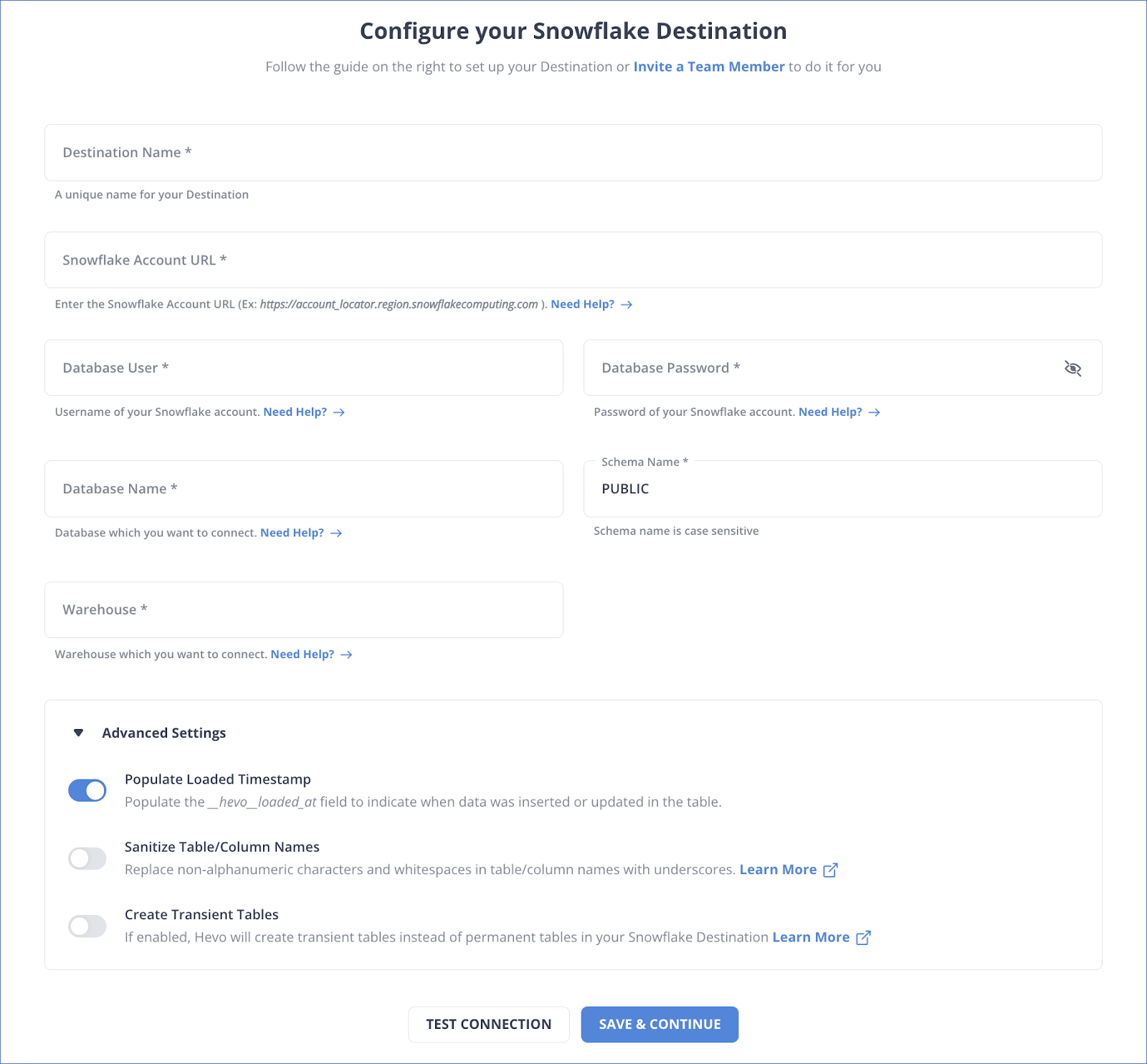 Firebase Analytics to Snowflake - Configure Snowflake as your destination